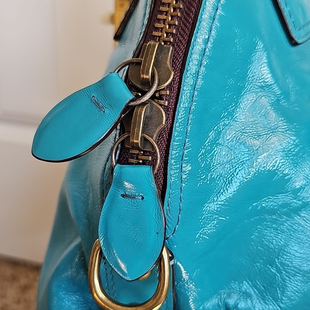 Coach 2008 Limited Edition Francine Turnlock Satchel Turquoise Legacy Lining - Picture 13 of 16